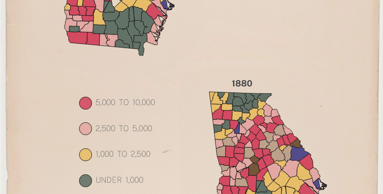 Negro Population of Georgia by Counties, 1870-1880: A map of Georgia's changing black population in the late 1800s.